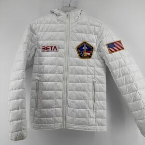 Betabrand Space Jacket White Quilted Hooded NASA Patch Puffer Mens XS